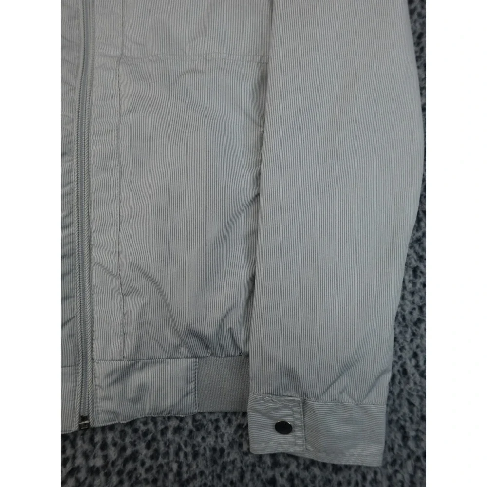 Koton Bomber Jacket Mens S Grey White Micro Stripe Zip Up Mock‎ Neck Good